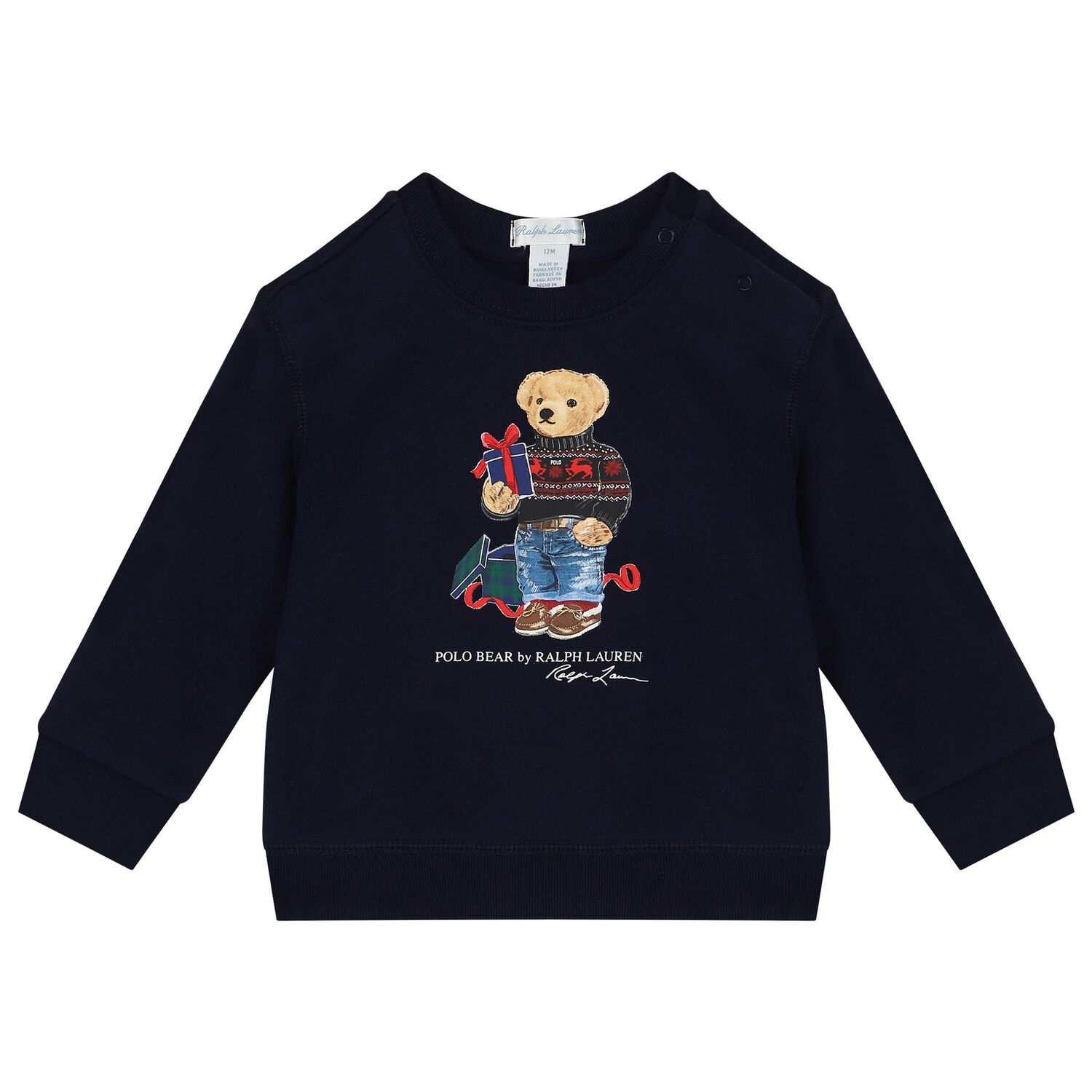 Baby Boys Navy Blue Polo Bear Logo Sweatshirt, 1, hi-res