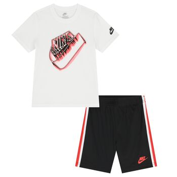 Boys White & Black Logo Shorts Set