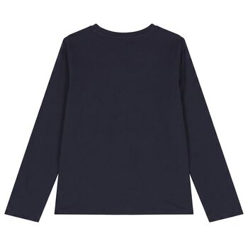 Boys Navy Blue Logo Long Sleeve Top