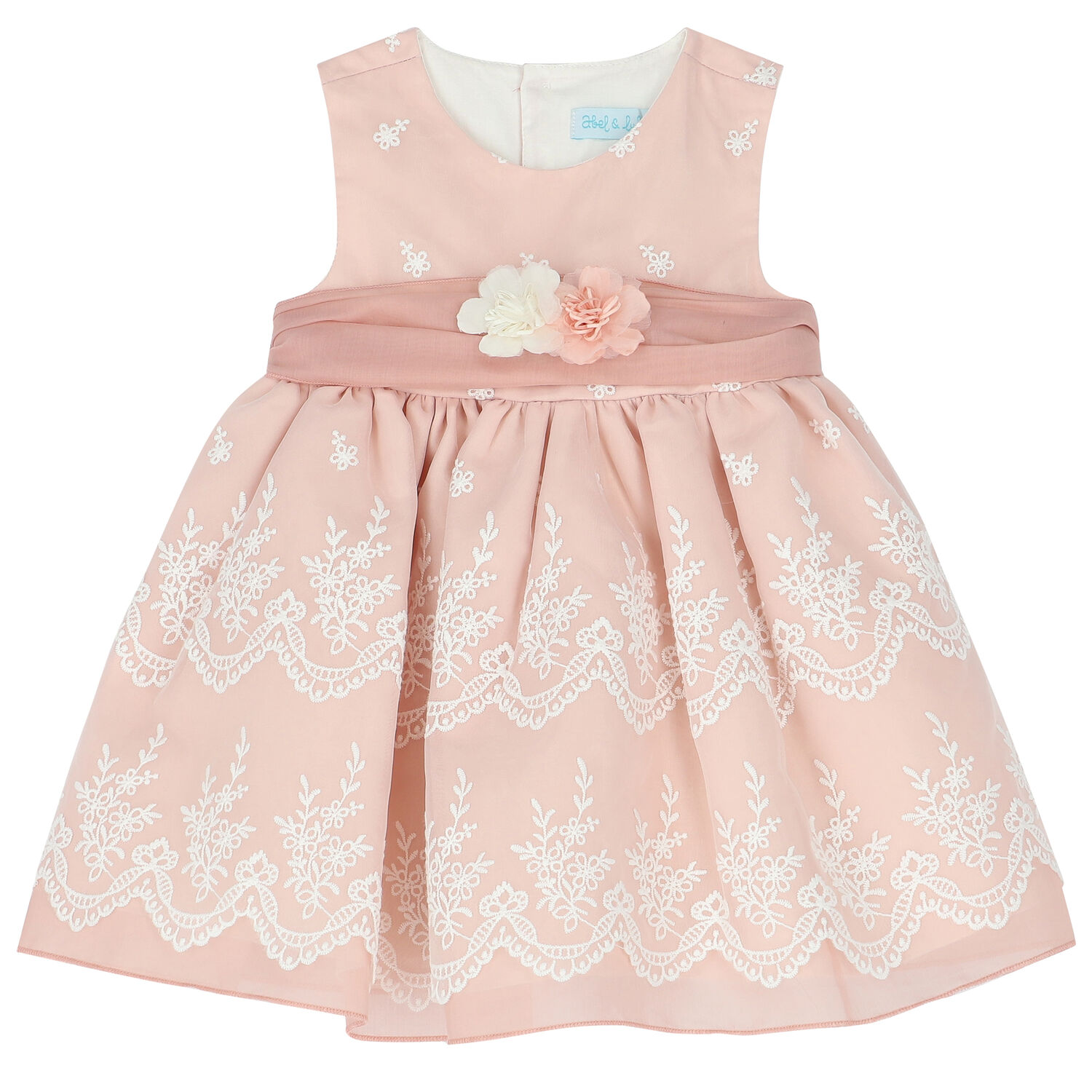 Younger Girls Pink Embroidered Organza Dress, 1, hi-res