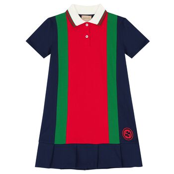 Girls Navy & Red Logo Polo Dress