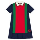 Girls Navy & Red Logo Polo Dress, 1, hi-res