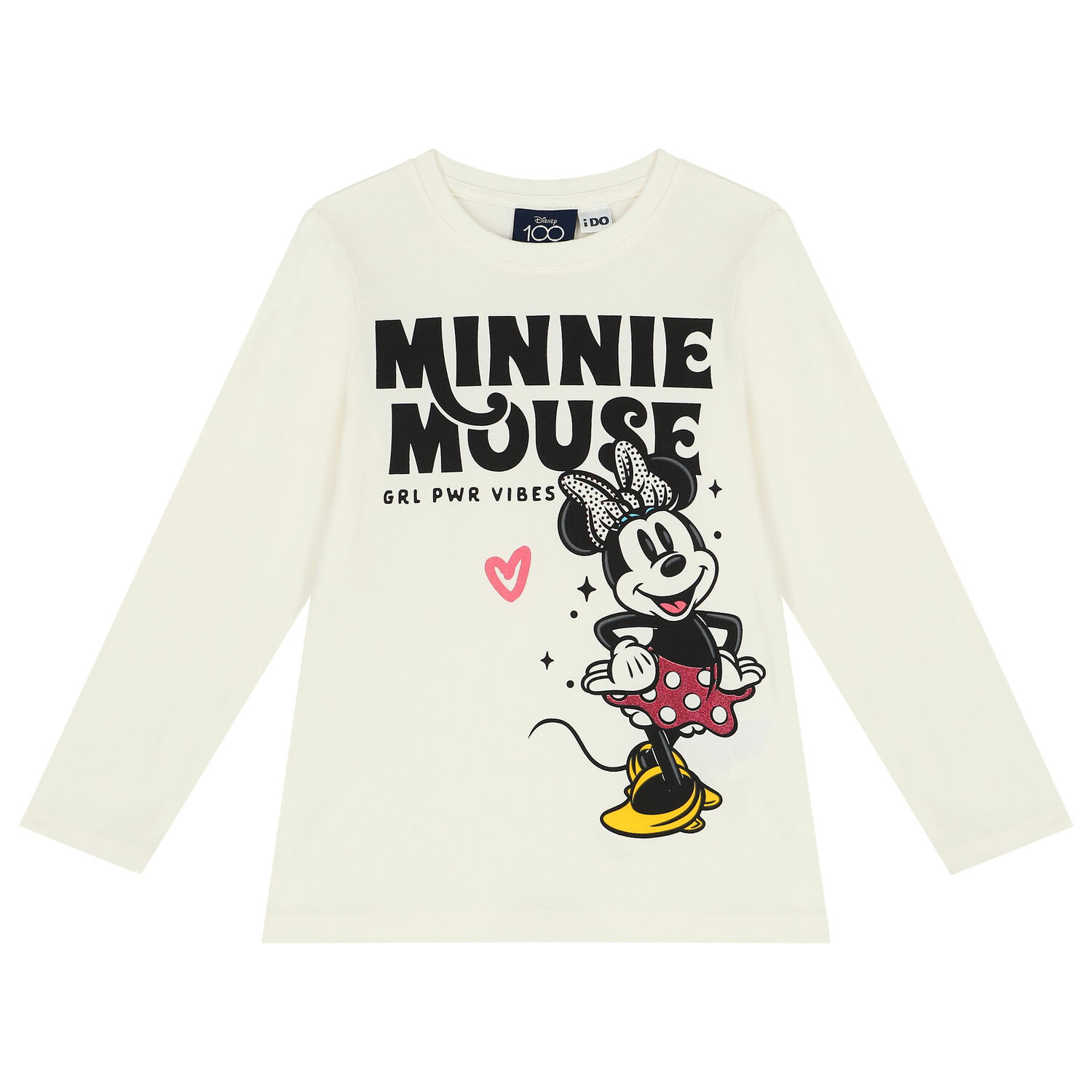 Girls Ivory Minnie Mouse Long Sleeve Top, 1, hi-res