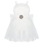 Girls White Flower Tulle Dress, 1, hi-res