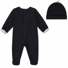 Baby Boys Navy & White Logo Babygrow & Hat Set, 2, hi-res