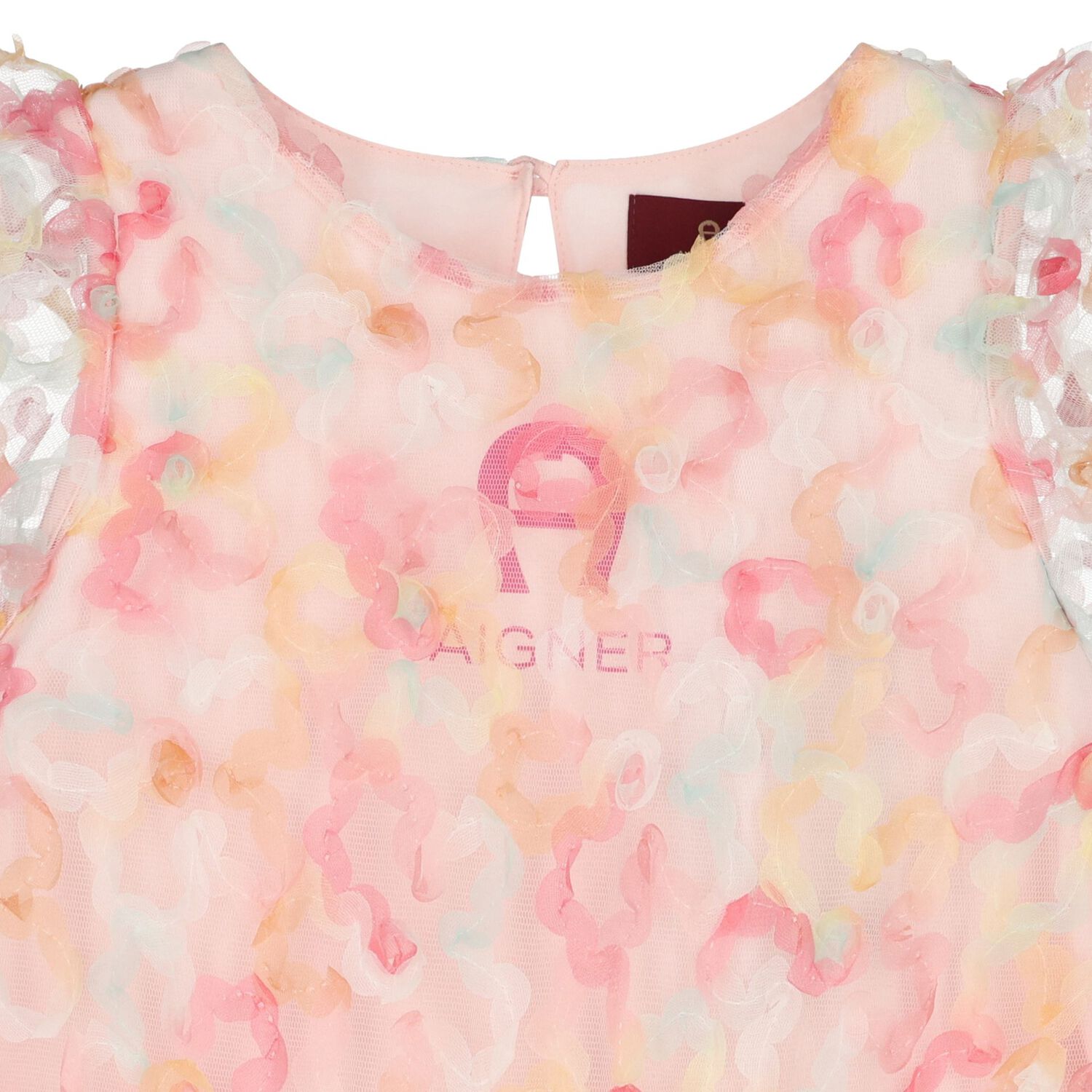 Girls Pink Logo Floral Tulle Dress, 2, hi-res