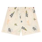 Younger Boys White & Ivory Bubble Tiger Shorts Set, 1, hi-res