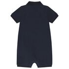 Baby Boys Navy Blue Logo Polo Romper, 1, hi-res