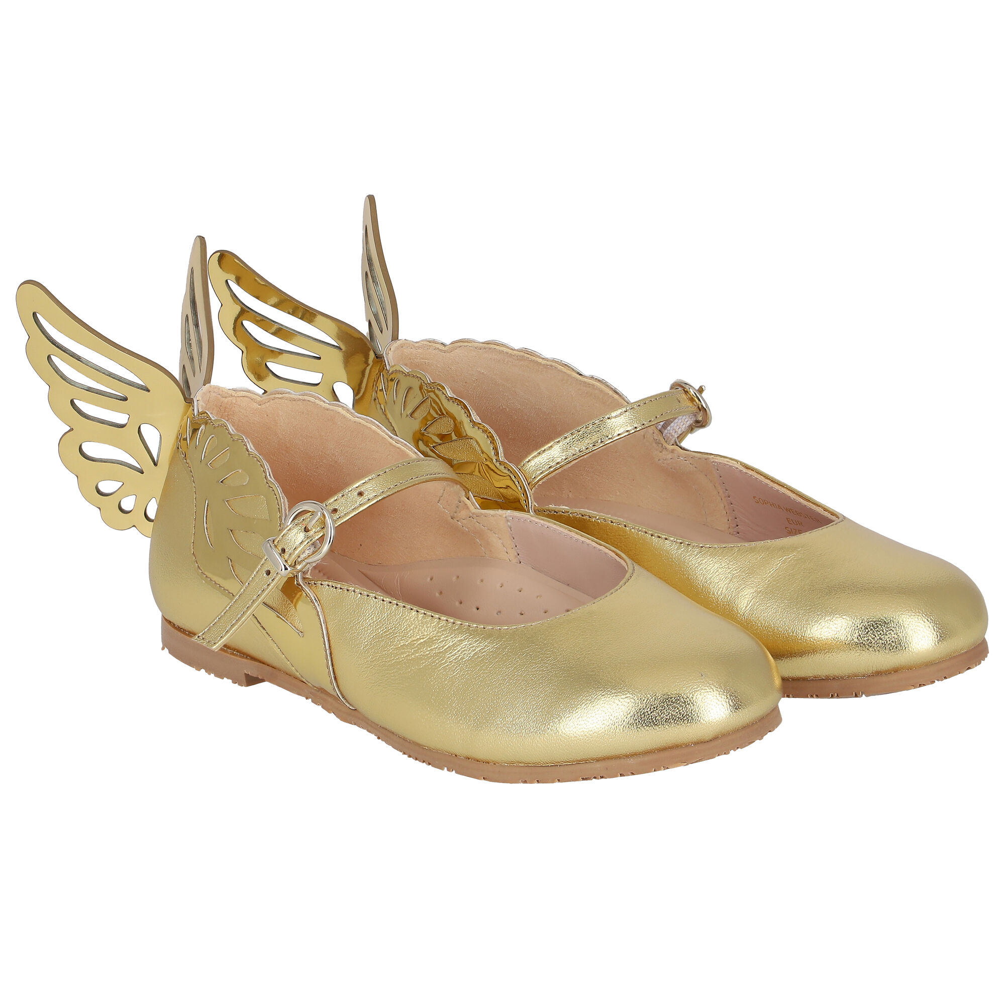 Sophia Webster Mini Girls Gold Ballerina Shoes Junior Couture UK