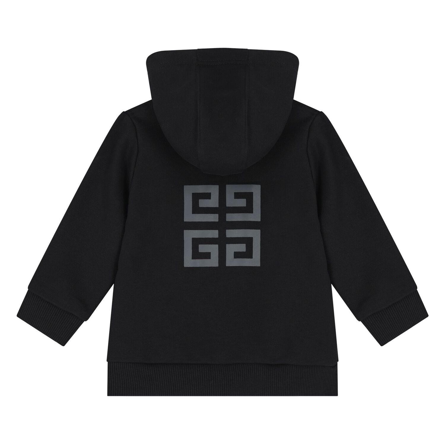 Younger Boys Black Logo Hooded Zip Up Top, 1, hi-res
