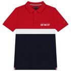 Boys Red & Navy Blue Logo Polo Shirt, 2, hi-res