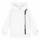 Boys White Logo Hooded Top, 1, hi-res