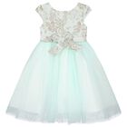 Girls Green Floral Jacquard Dress, 1, hi-res