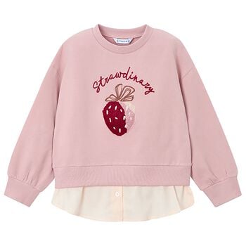 Girls Pink & Ivory Strawberry Sweatshirt
