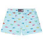 Boys Blue Sharks Print Swim Shorts, 1, hi-res