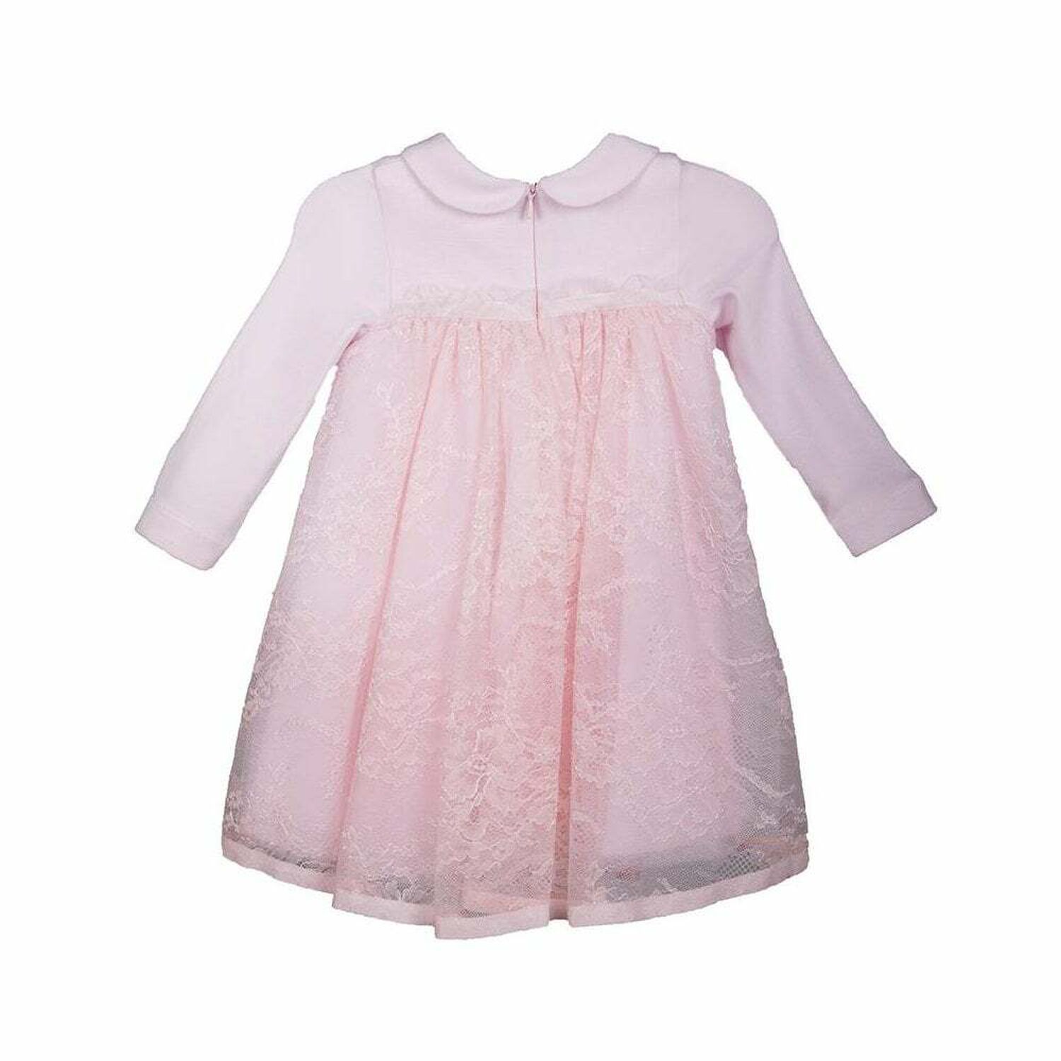 Baby Girls Pink Lace Dress, 1, hi-res