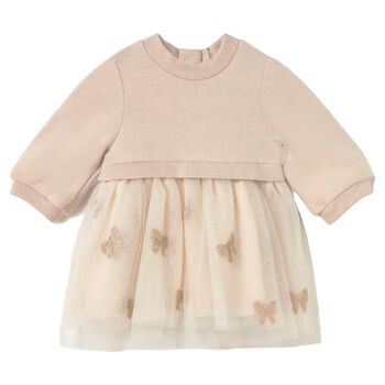 Baby Girls Beige Bow Tulle Dress
