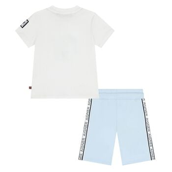 Younger Boys White & Blue Logo Shorts Set