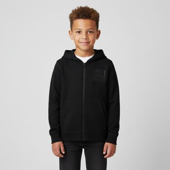 Boys Black Logo Hooded Zip Up Top