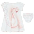 Baby Girls White & Pink Swan Dress Set, 1, hi-res