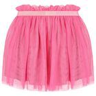Girls Pink Logo Tulle Skirt, 1, hi-res