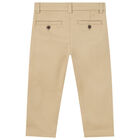 Younger Boys Beige Cotton Chino Trousers, 1, hi-res