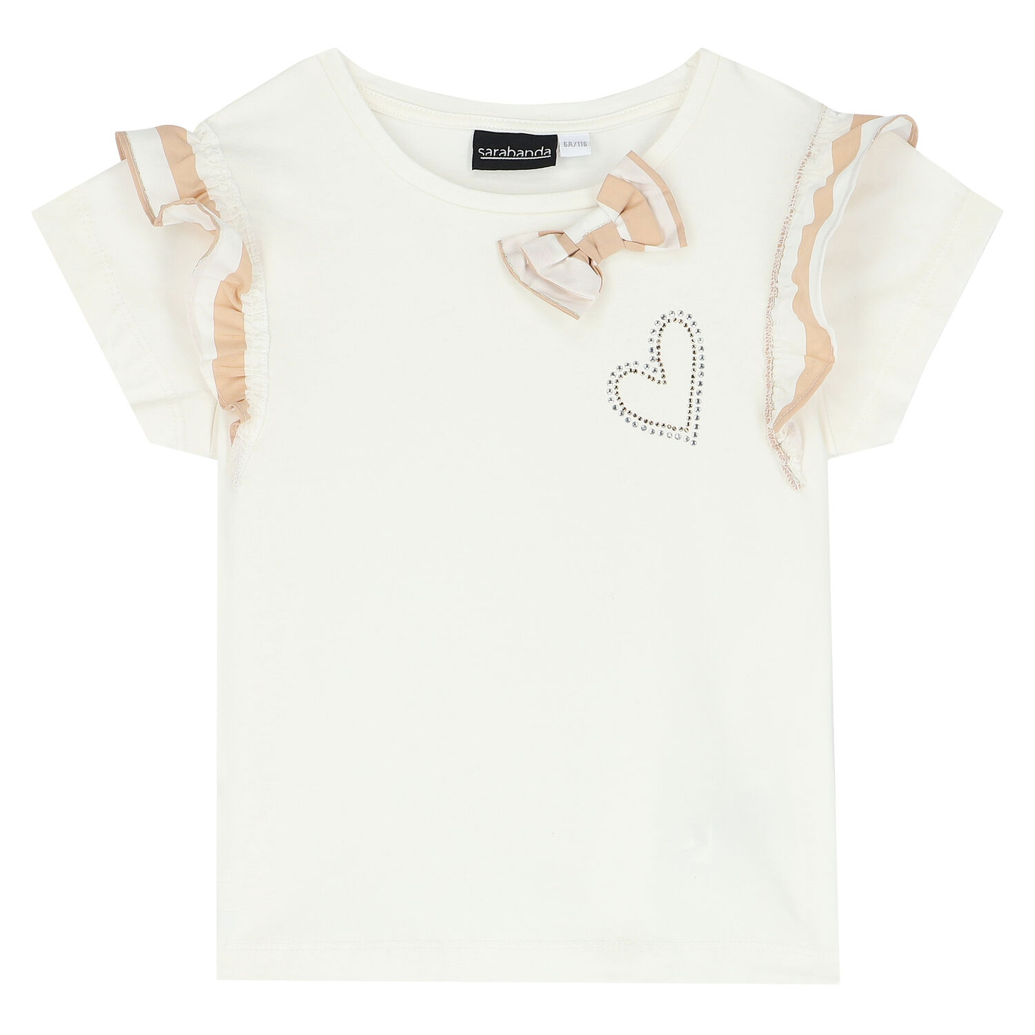 Girls White & Beige Striped Skirt Set, 1, hi-res