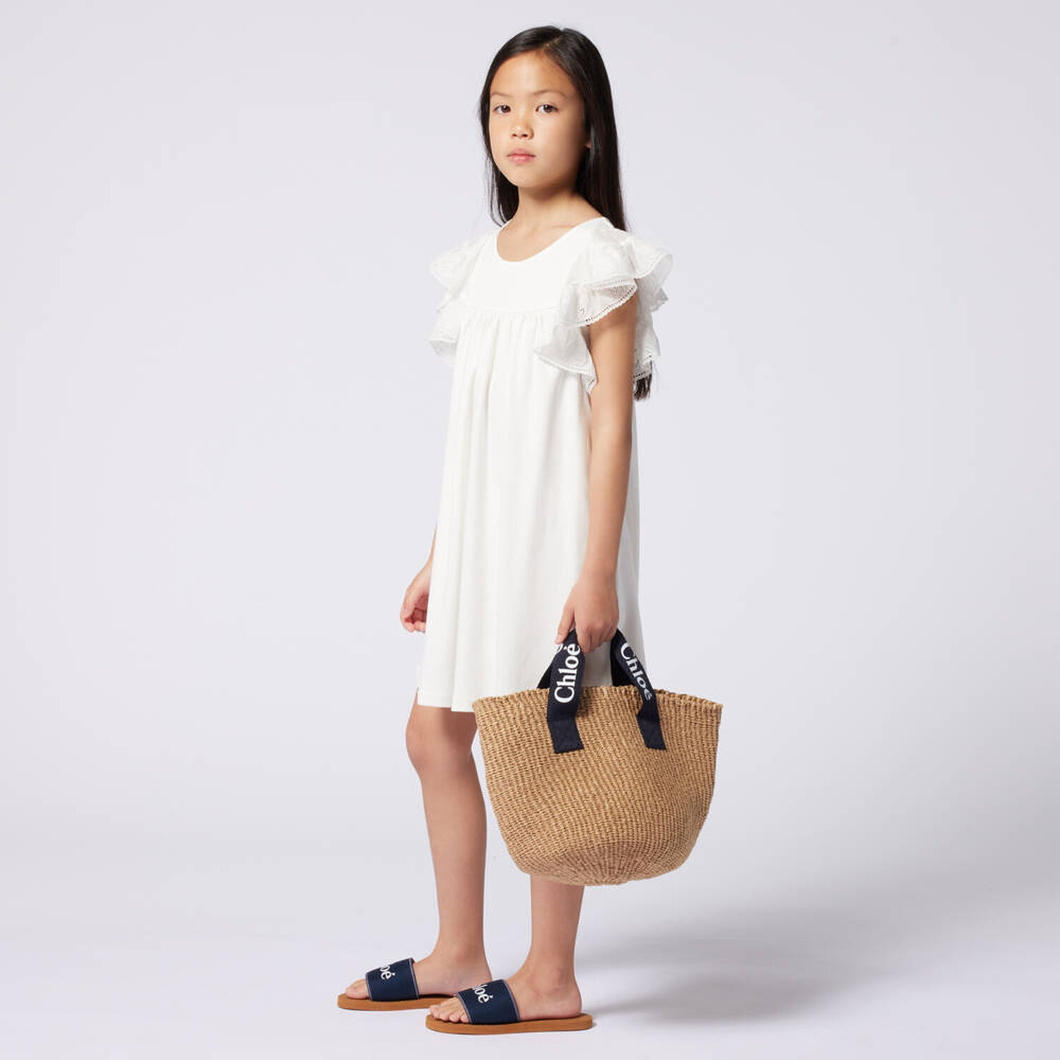 Girls Ivory Logo Dress, 1, hi-res
