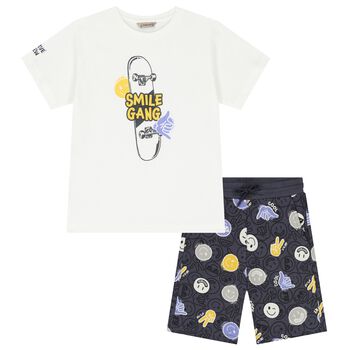 Boys White & Grey Shorts Set