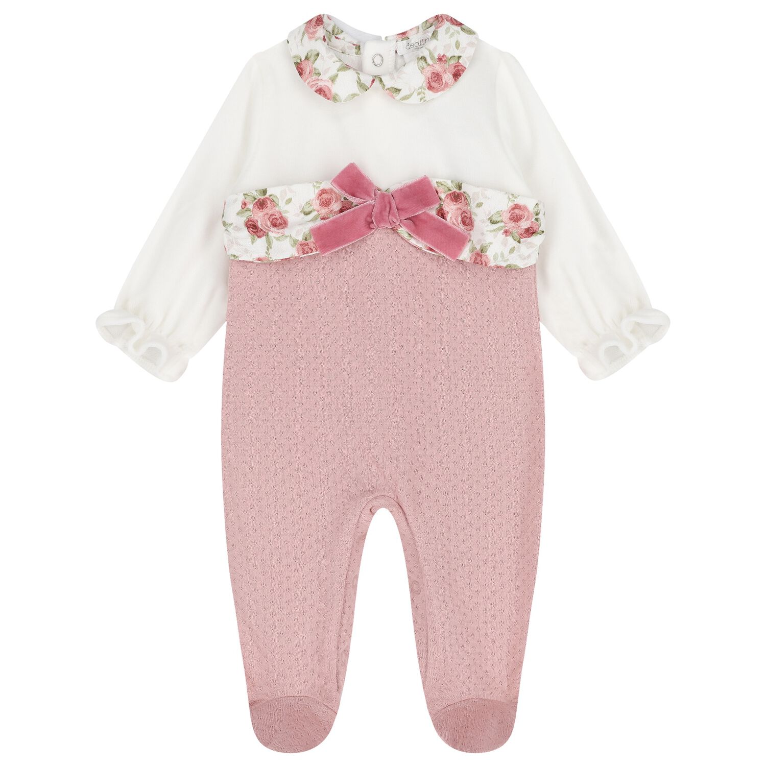 Baby Girls Ivory & Pink Babygrow, 1, hi-res