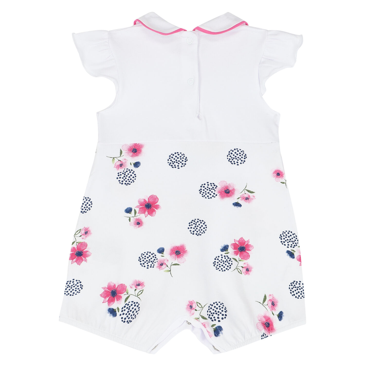 Baby Girls White & Pink Floral Romper, 1, hi-res