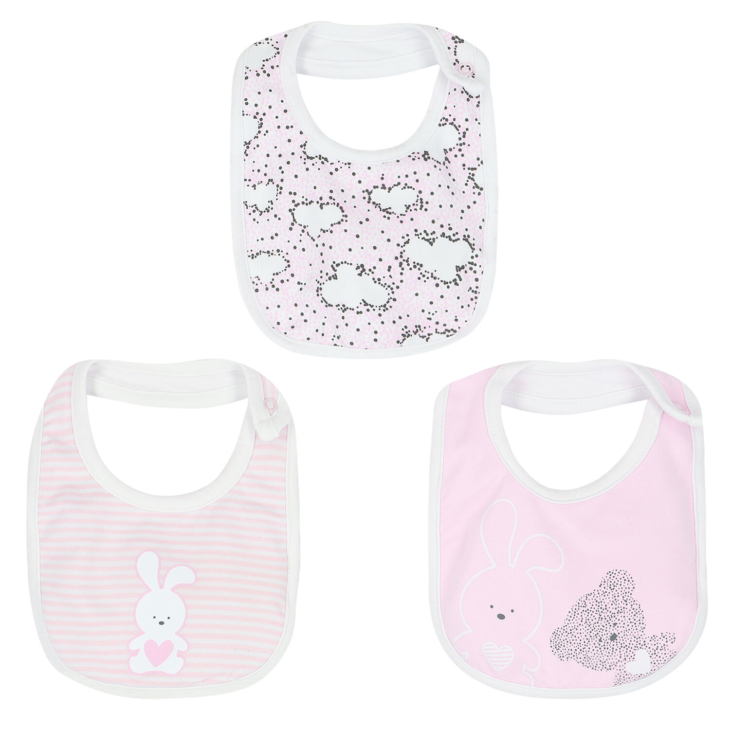 Baby Girls White & Pink Bib (3-Pack), 1, hi-res