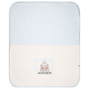 Baby Boys White & Blue Teddy Bear Logo Blanket