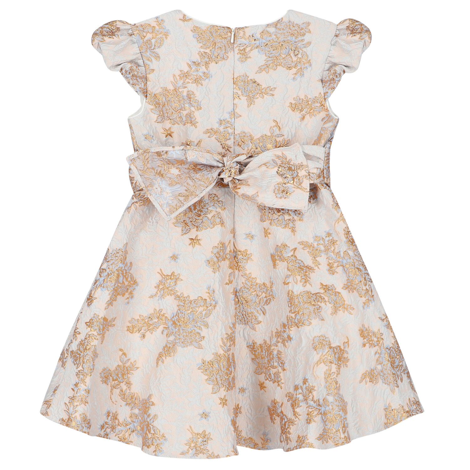 Girls Blue & Gold Brocade Dress, 1, hi-res