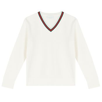 Ivory Cotton Web Striped Sweatshirt