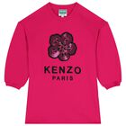 Girls Pink Logo Flower Sweatshirt Dress, 1, hi-res