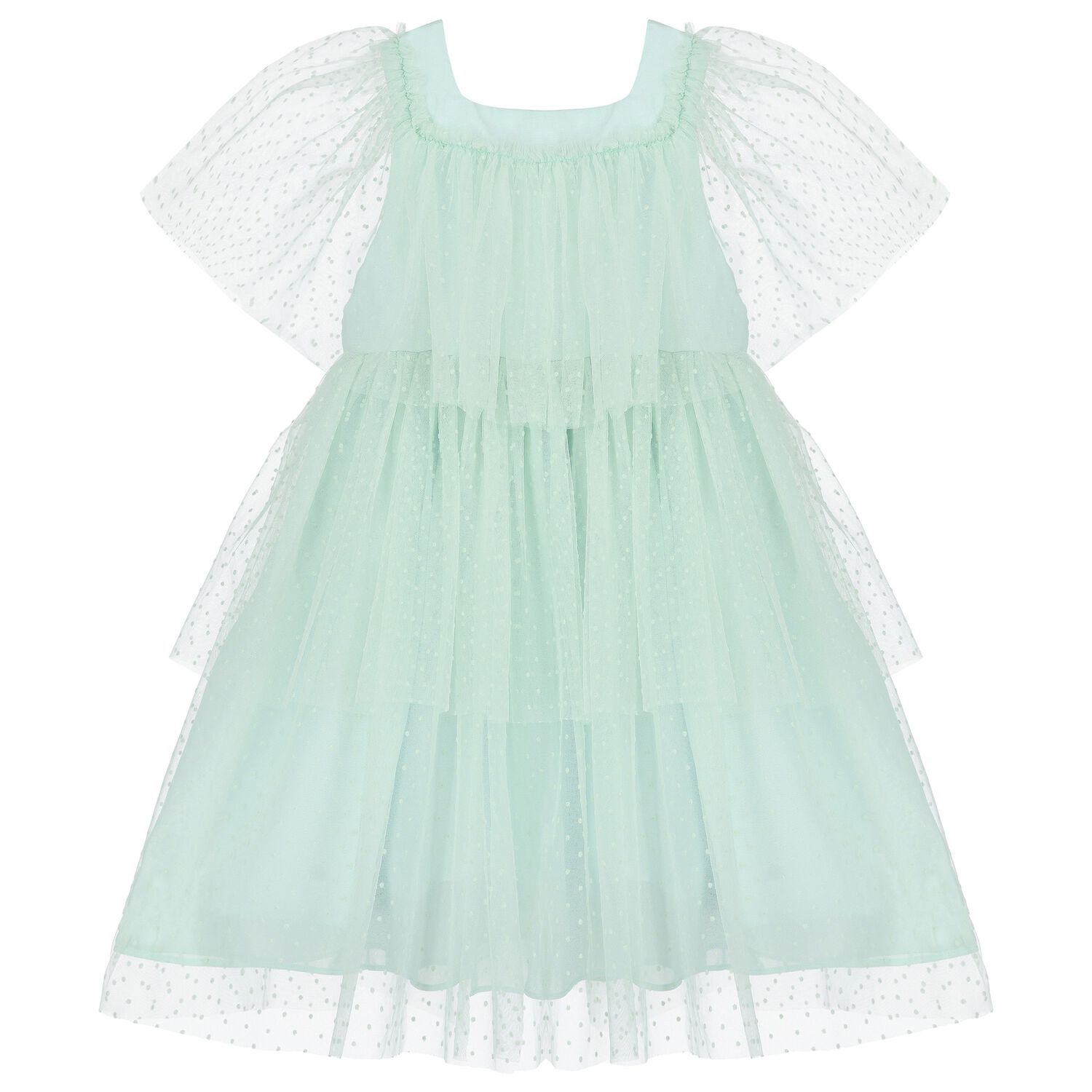 Girls Green Tulle & Chiffon Dress, 1, hi-res image number null