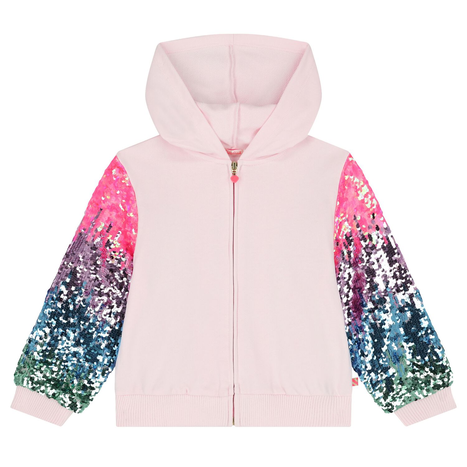 Girls Pink Sequin Hooded Zip Up Top, 1, hi-res image number null