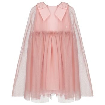 Girls Pink Tulle & Chiffon Cape Dress