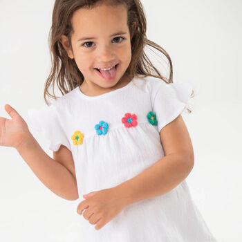 Girls White Flower Leggings Set