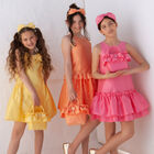 Girls Coral Ruffled Dress, 1, hi-res