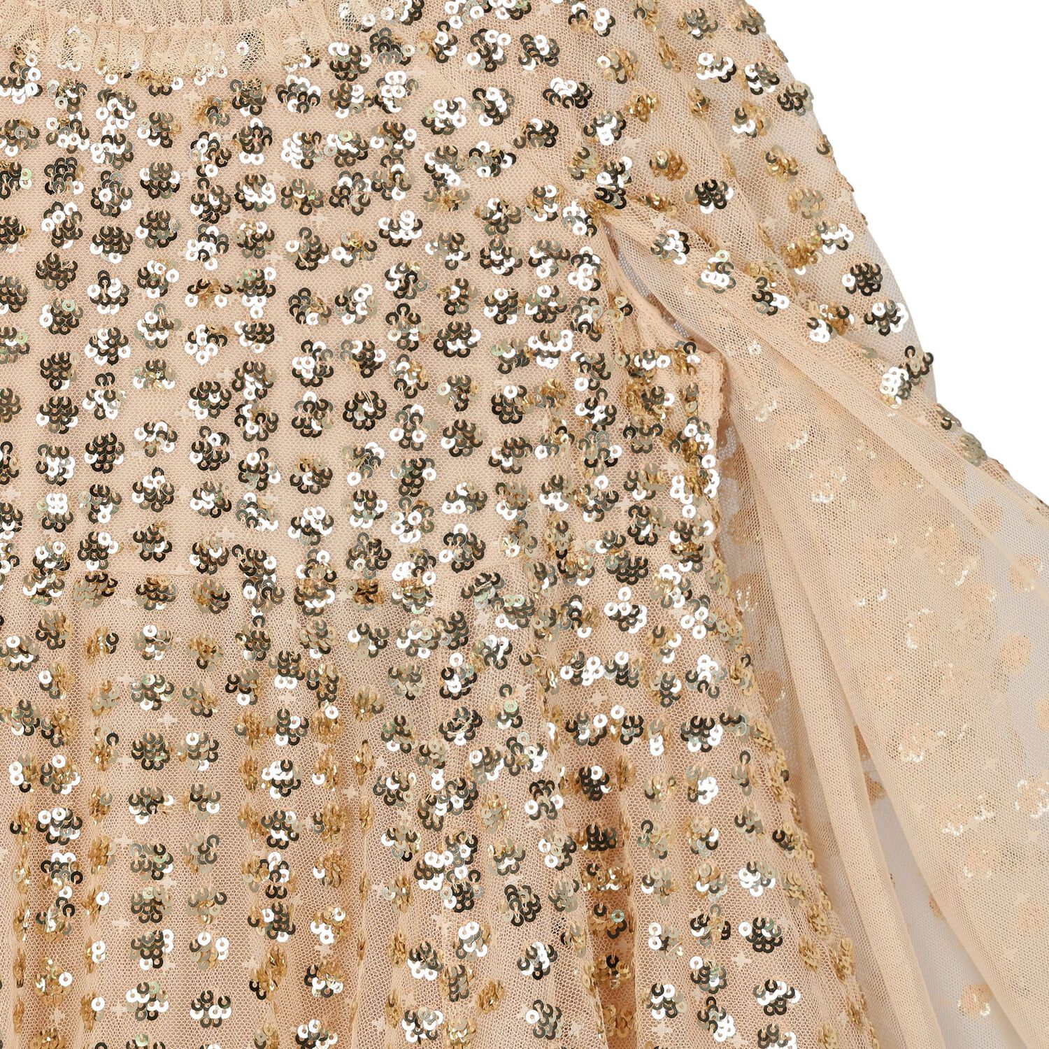 Girls Gold Tulle & Sequin Cape Dress, 1, hi-res
