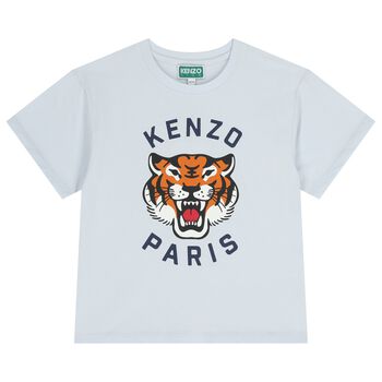Girls Blue Tiger Logo T-Shirt
