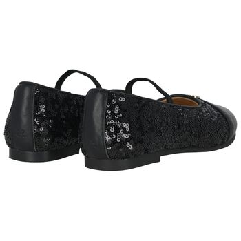 Girls Black Embellished Sequin Shoes