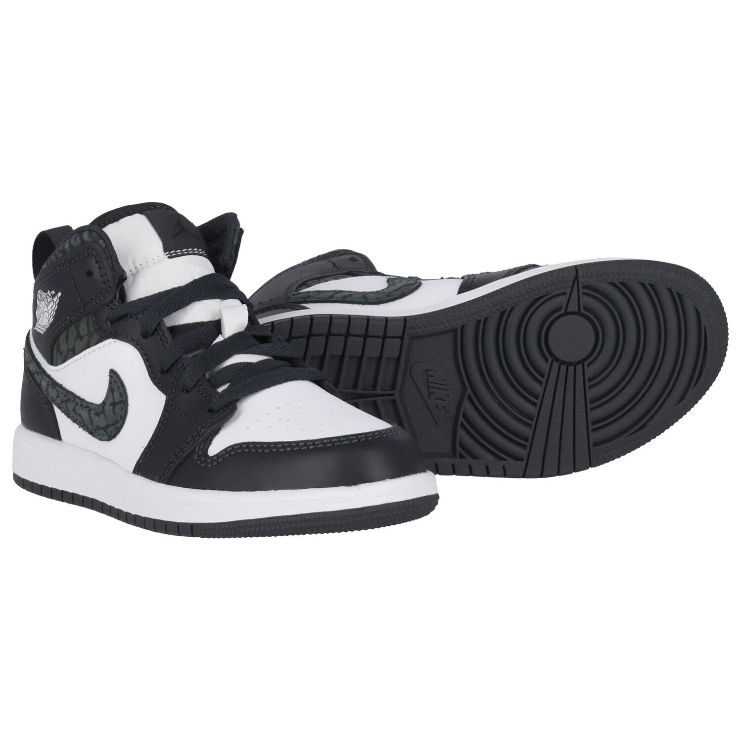 Black, Green & White Air Jordan 1 Mid Trainers, 1, hi-res