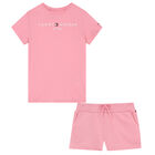Girls Pink Logo Short Set, 1, hi-res