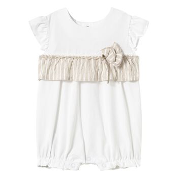 Baby Girls White & Beige Romper