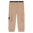 Younger Boys Beige Logo Joggers, 1, hi-res