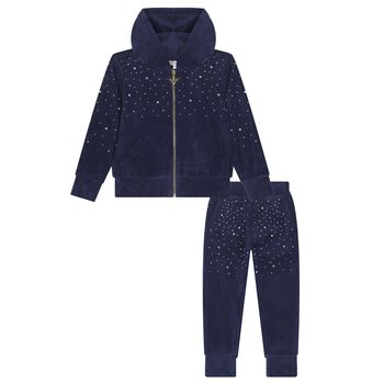 Girls Navy Blue Embellished Tracksuit