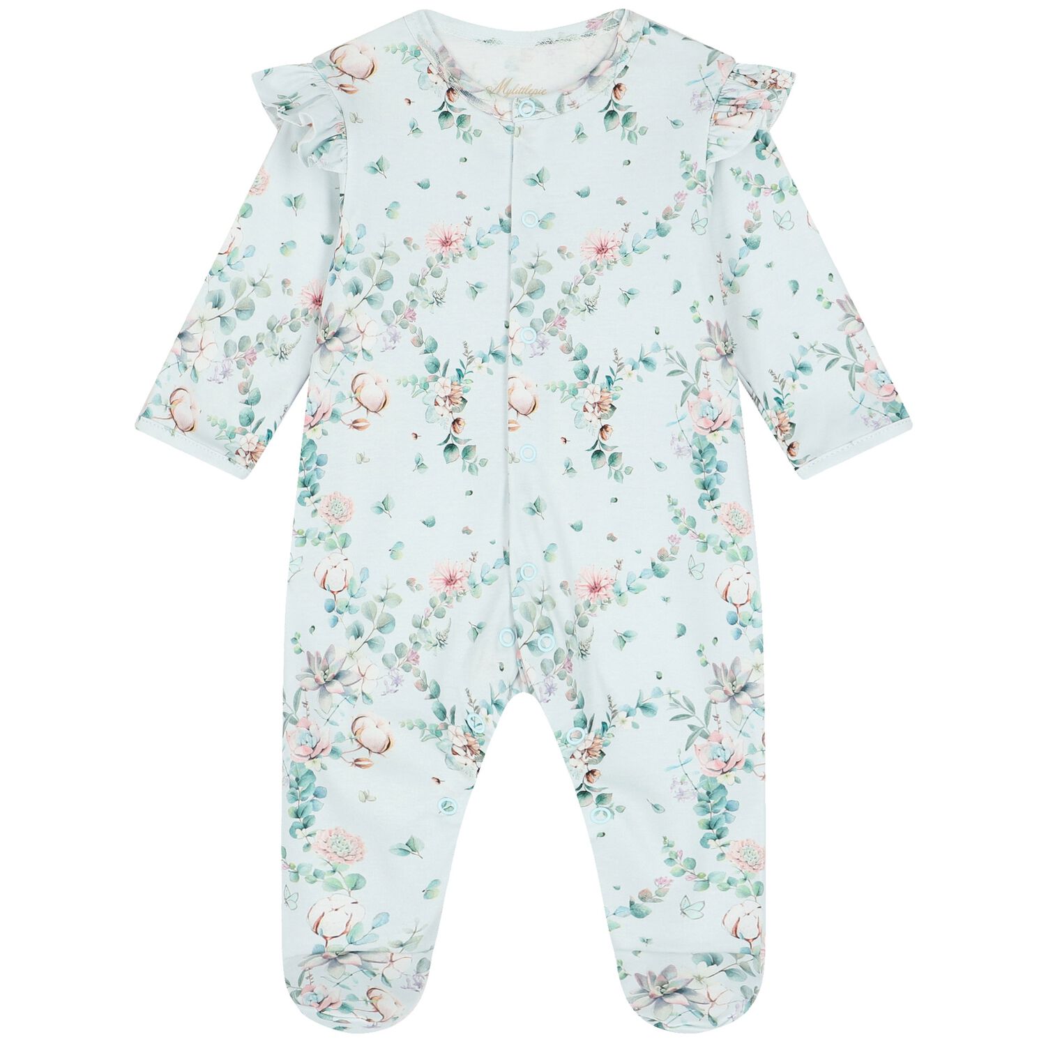 Baby Girls Mint Floral Ruffled Babygrow, 1, hi-res image number null